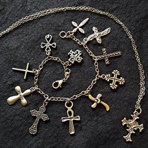 NWOT Brasstone Cross Necklace & Bracelet Set